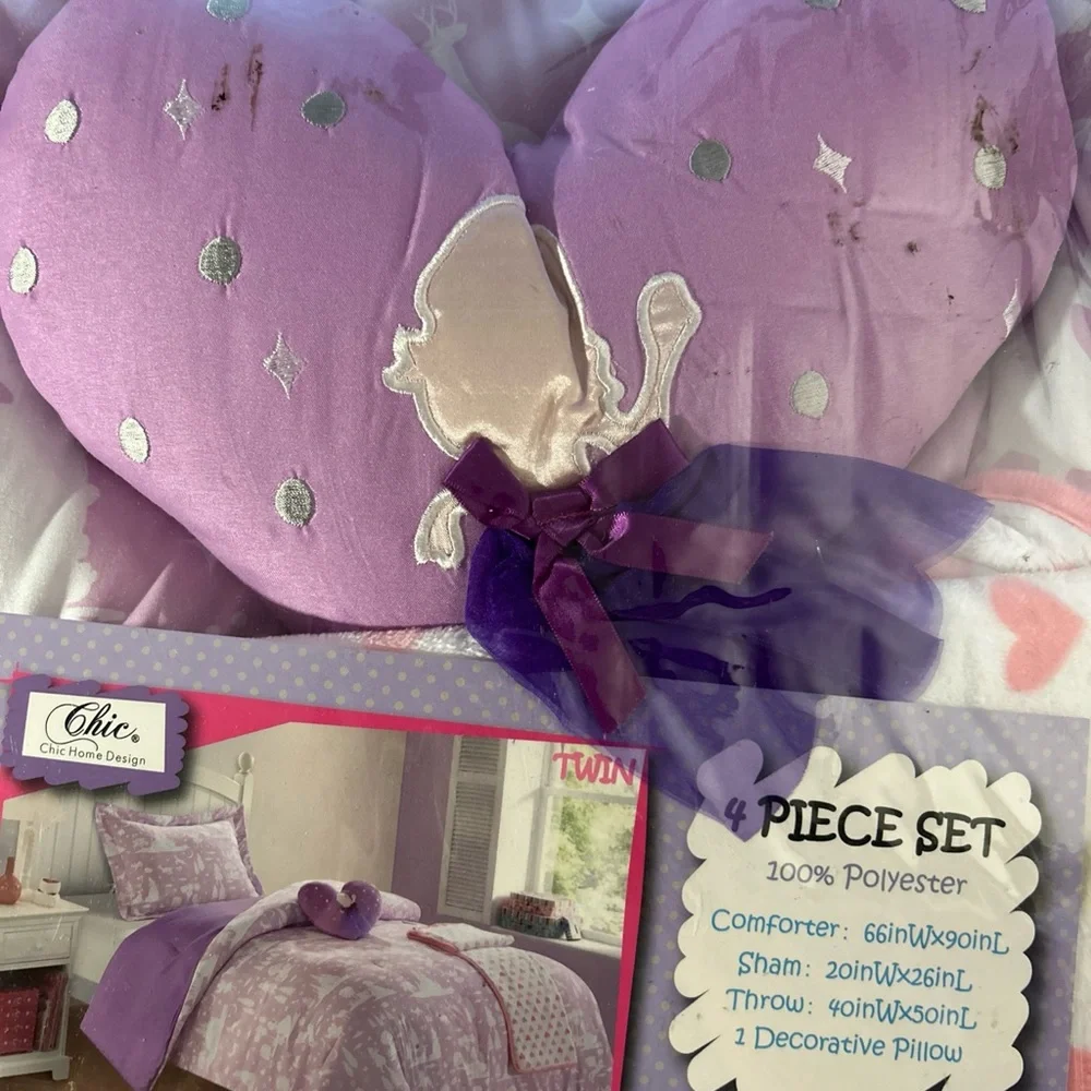 Chic Home Design 4 Piece Comforter Twin Set 100% Polyester With Purple Heart Pil